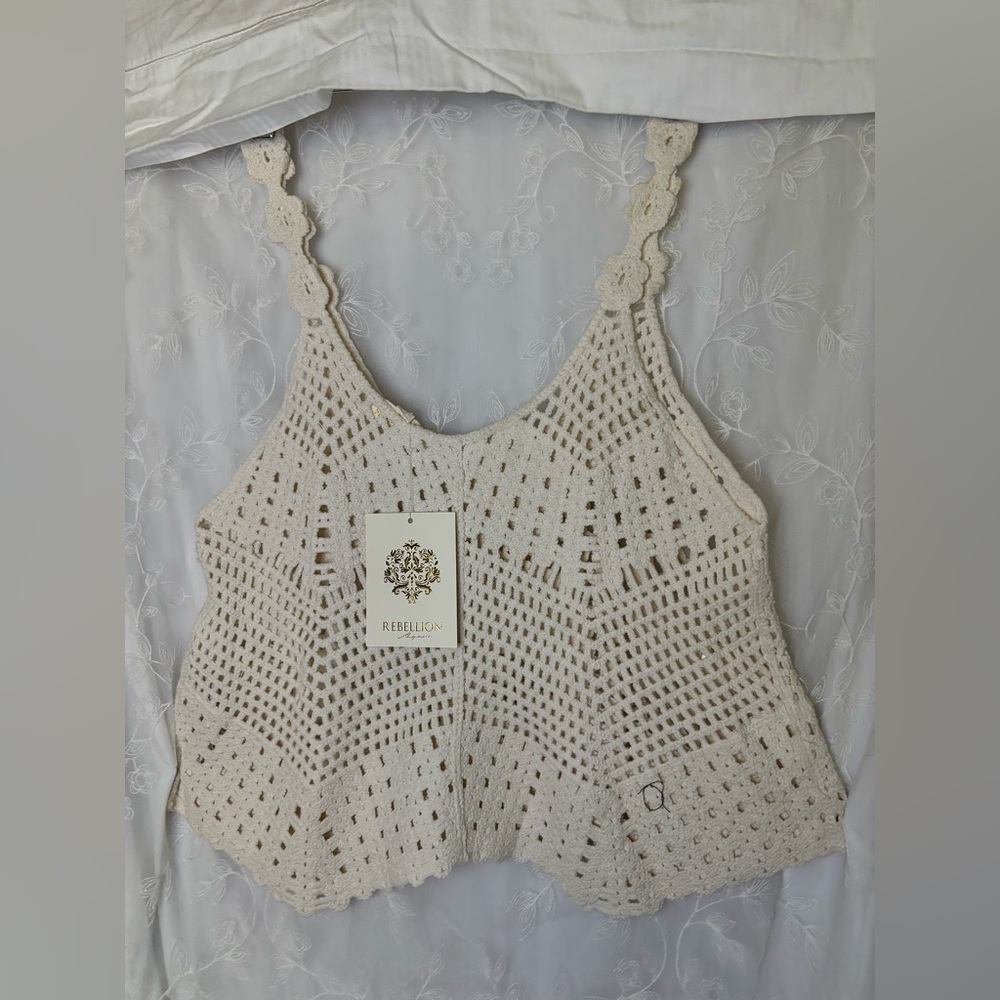 Rebellion Beige Crochet Tank Top